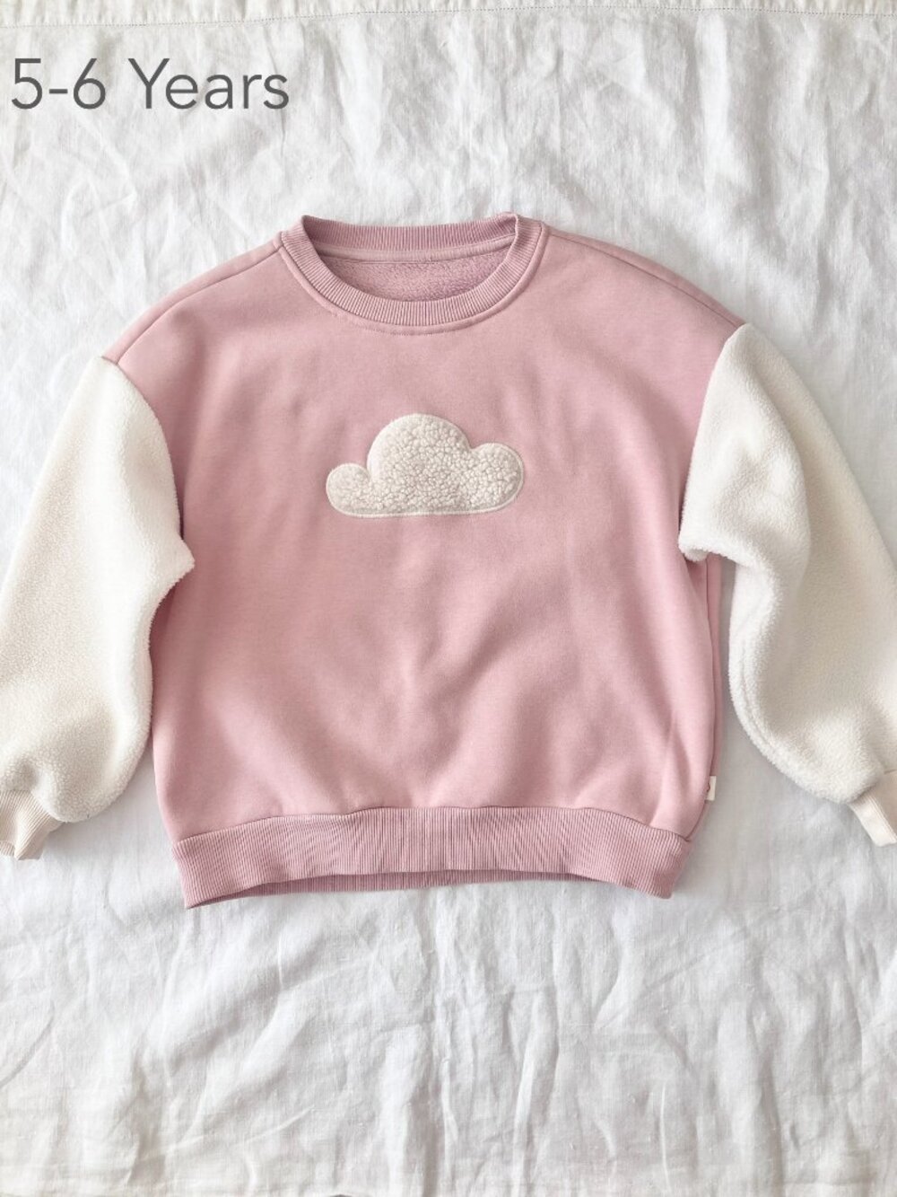 Petit Revery 5-6 Years Fleece Cloud Pink White Crewneck Sweatshirt Fall Winter